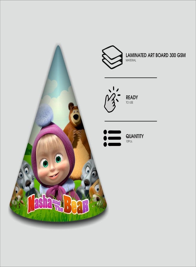 Party Baazaar Masha Birthday Party Caps for Kids | Cartoon Theme Cone Hats for Girls & Boys | Masha Birthday Decorations (Pack of 10) - Image 2